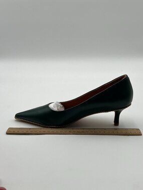 Green Pumps with Kitten Heels Slip On Comfort Pointed Toe Studs Around Shoes